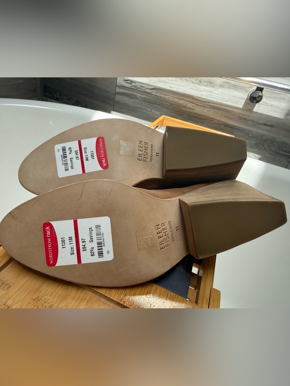 W’s 11 Eileen Fisher Tan Ankle Booties with Velcro Side Strap - Picture 8 of 9
